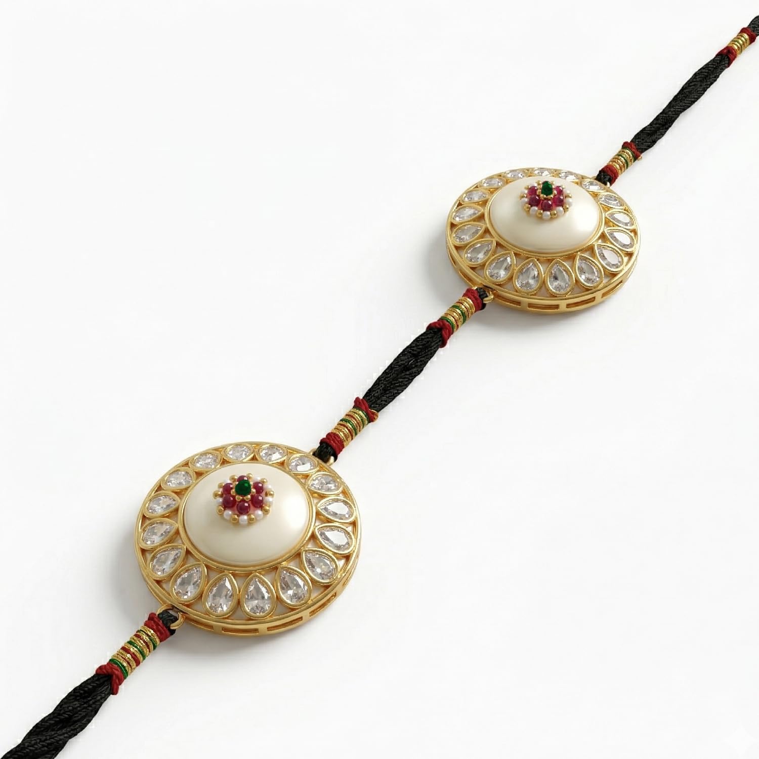 vama FASHIONS Gold Tone Borla Maang Tikka Matha Patti with Floral Oval Stone Motifs Black Thread Side Ties Bridal Wedding Festive Traditional Head Chain Accessory for Women & Girls-picture-42