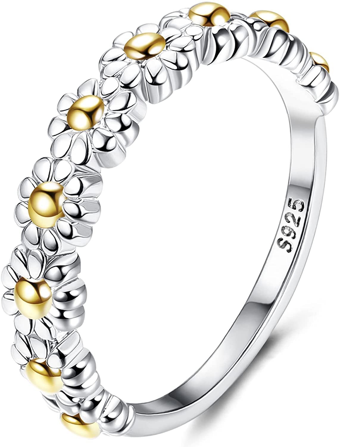 Adramata 18K Blanco Oro Chapado Margaritas Anillos Mujer Plata 925 Para Apilables Anillos Para Nudillos Casuales Anillolicado Para Todos Los Días Ajustelicado Sencillo Con Bandas Flores Anillo Joyería