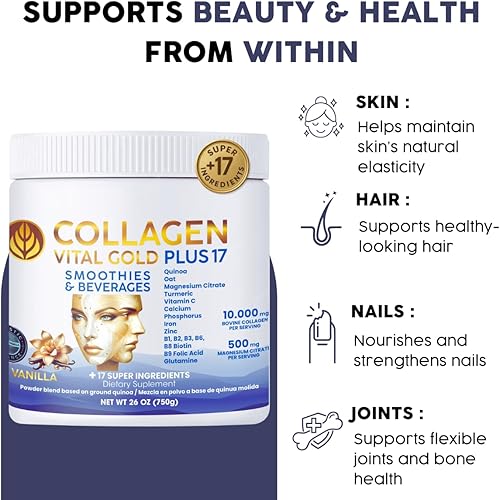 Miniatura 6 de Vital Life - Polvo de péptidos de colágeno + 17 súper ingredientes, 1.6 libras (paquete de 6), sabor a vainilla, apoya el cabello, la piel, las