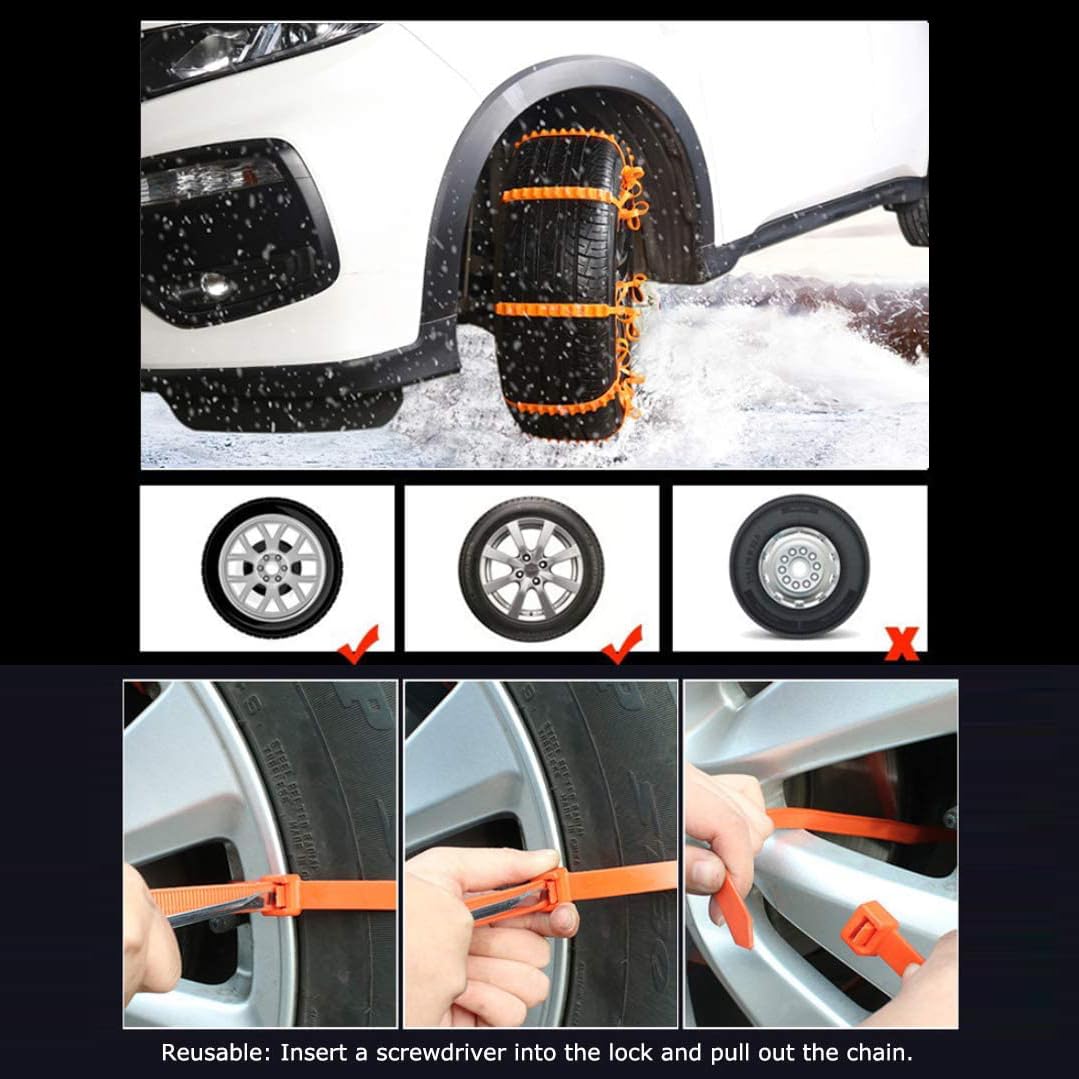 10 PCS Car Snow Chains, Portable Universal Emergency Anti Skid Car Tire Nylon Chains