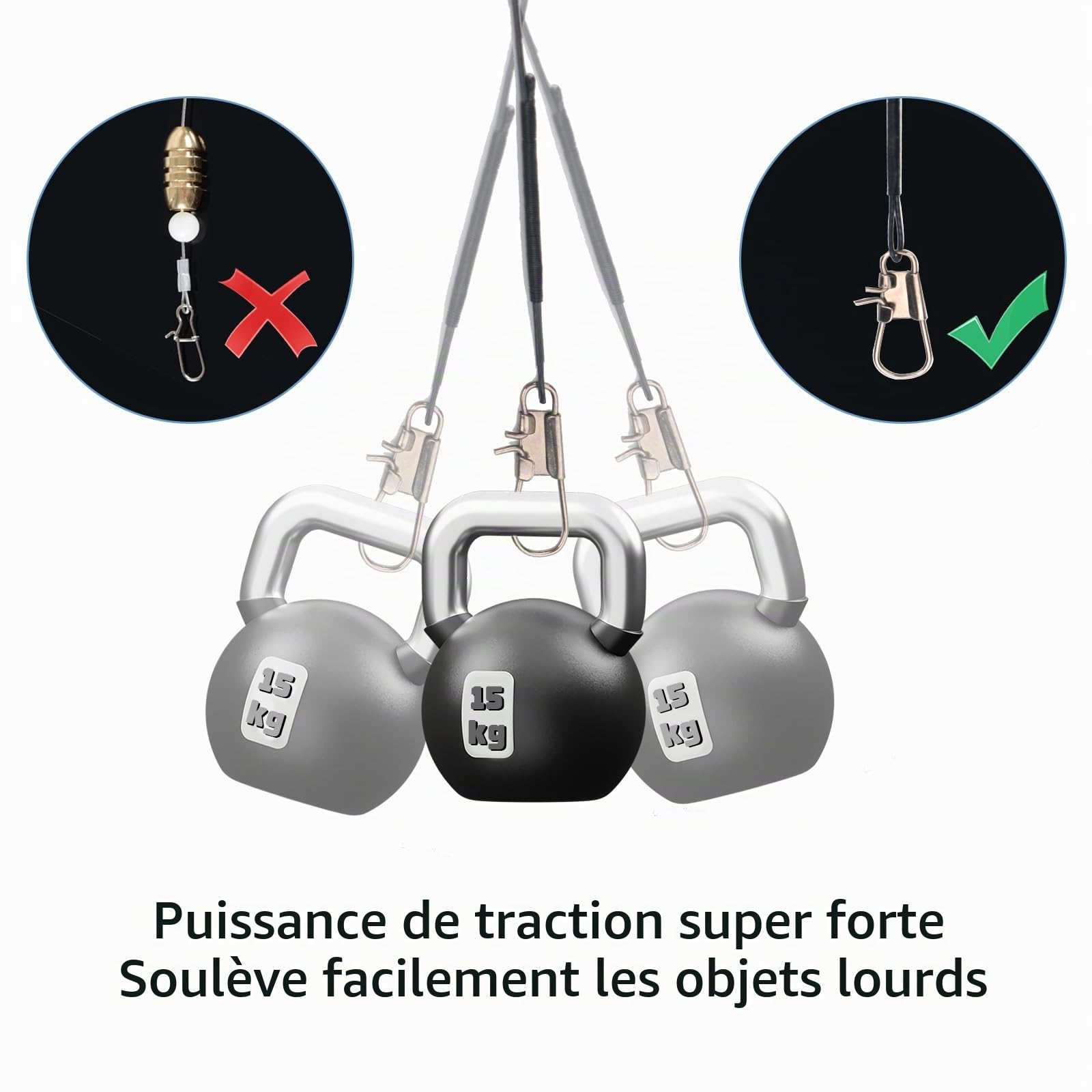 Lot De 50 Bas De Ligne Acier Inoxydable Pour Brochet – 5 Tailles 10/15/20/25/30 Cm, Fluorocarbone Noir, Anti-enchevêtrement