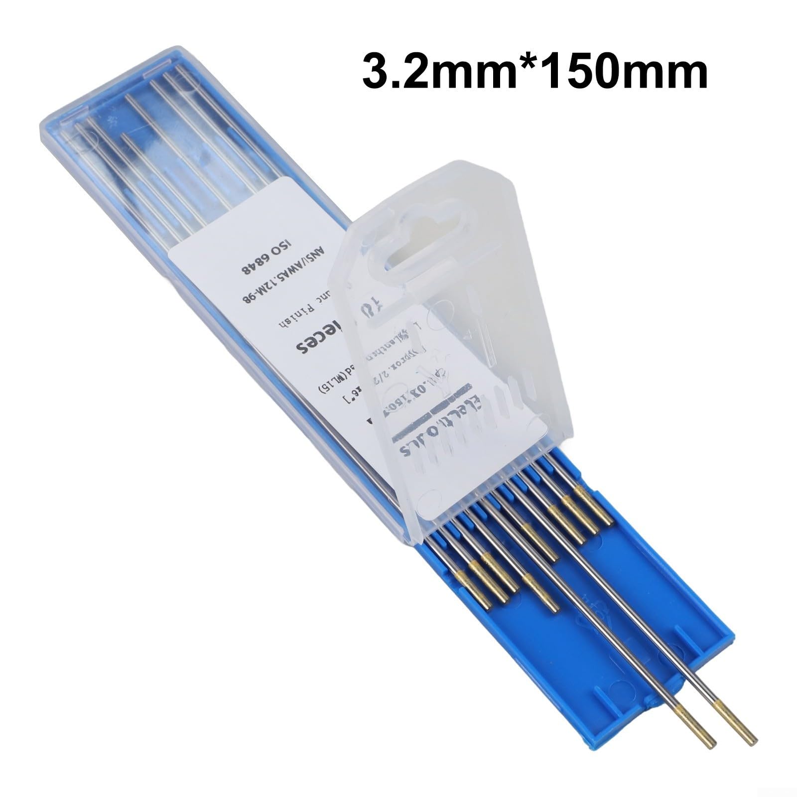 10 elettrodi WL15 Lanthan TIG, 1,6 mm x 150 mm, per leghe di acciaio al carbonio, in scatola di plastica (2,0 mm x 150 mm)