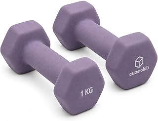 The Cube Club Neoprene Dumbbells Set 1kg x 2 for Women & Men | Anti-Slip Hex Dumbbellsset for home workout| Gym Equipment Price In India
