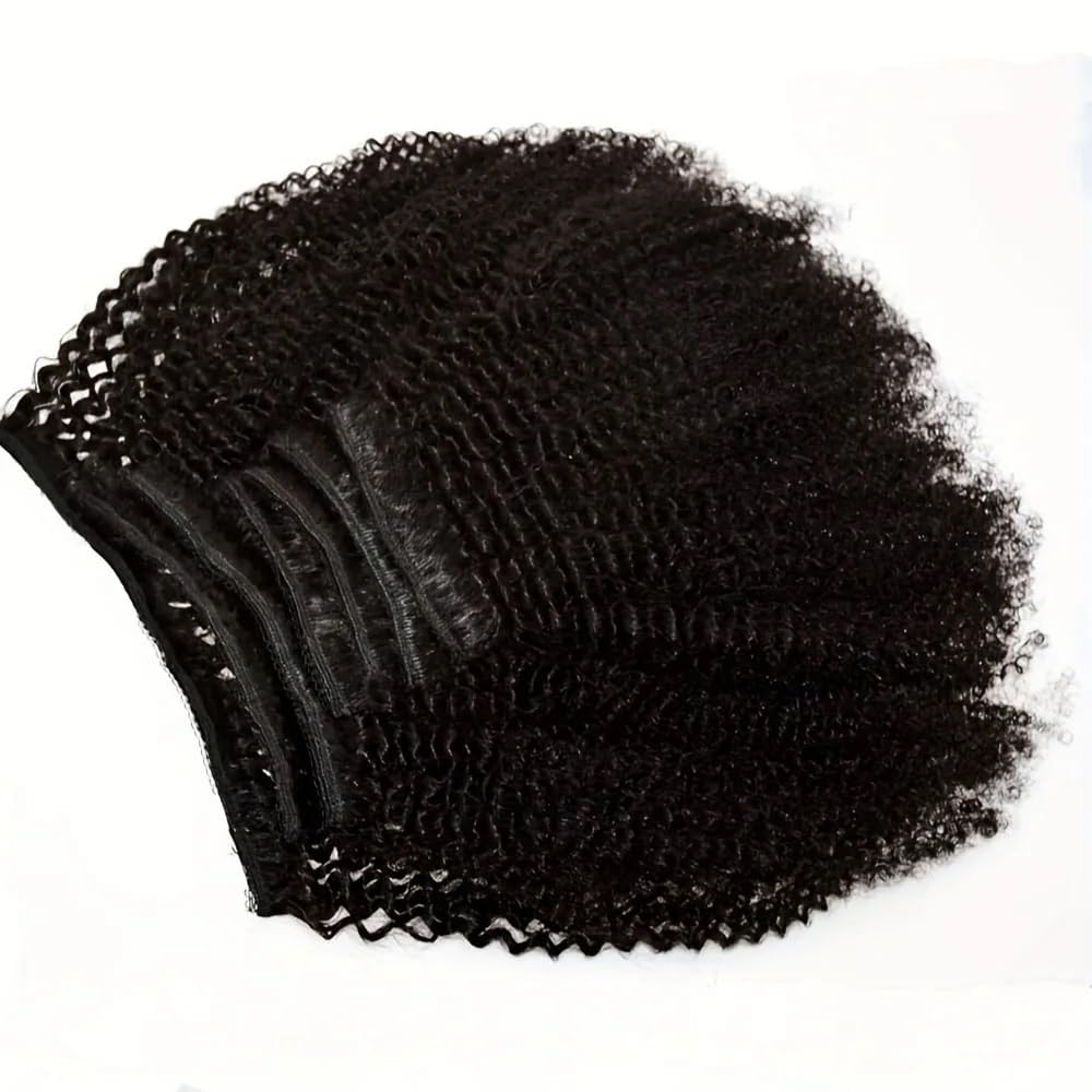 Afro-Locken-Clip-in-Extensions aus Echthaar, 8-teilig mit 18 Clips, 120 g/Set, brasilianisches Remy-Haar for schwarze Frauen(10inch)
