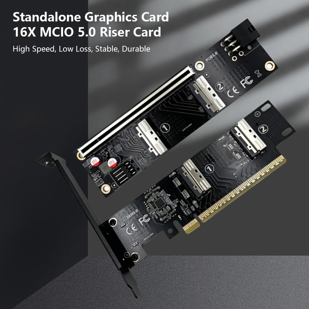 JMT MCIO 8i Interface Extension Adapter Split Card PCIe-Bifurcation x16 to x16 x8x8 x4x4x4x4 for GPU (MCIO to PCIe 16x Backplane)