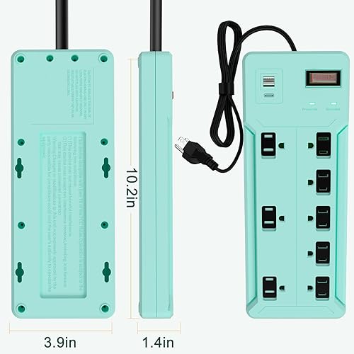 Miniatura 8 de ACOHOOK - Paquete de 3 protectores de sobretensión, 8 salidas y 3 puertos USB, cable de extensión de 6 pies (1875 W15 A), 1200 julios, para el