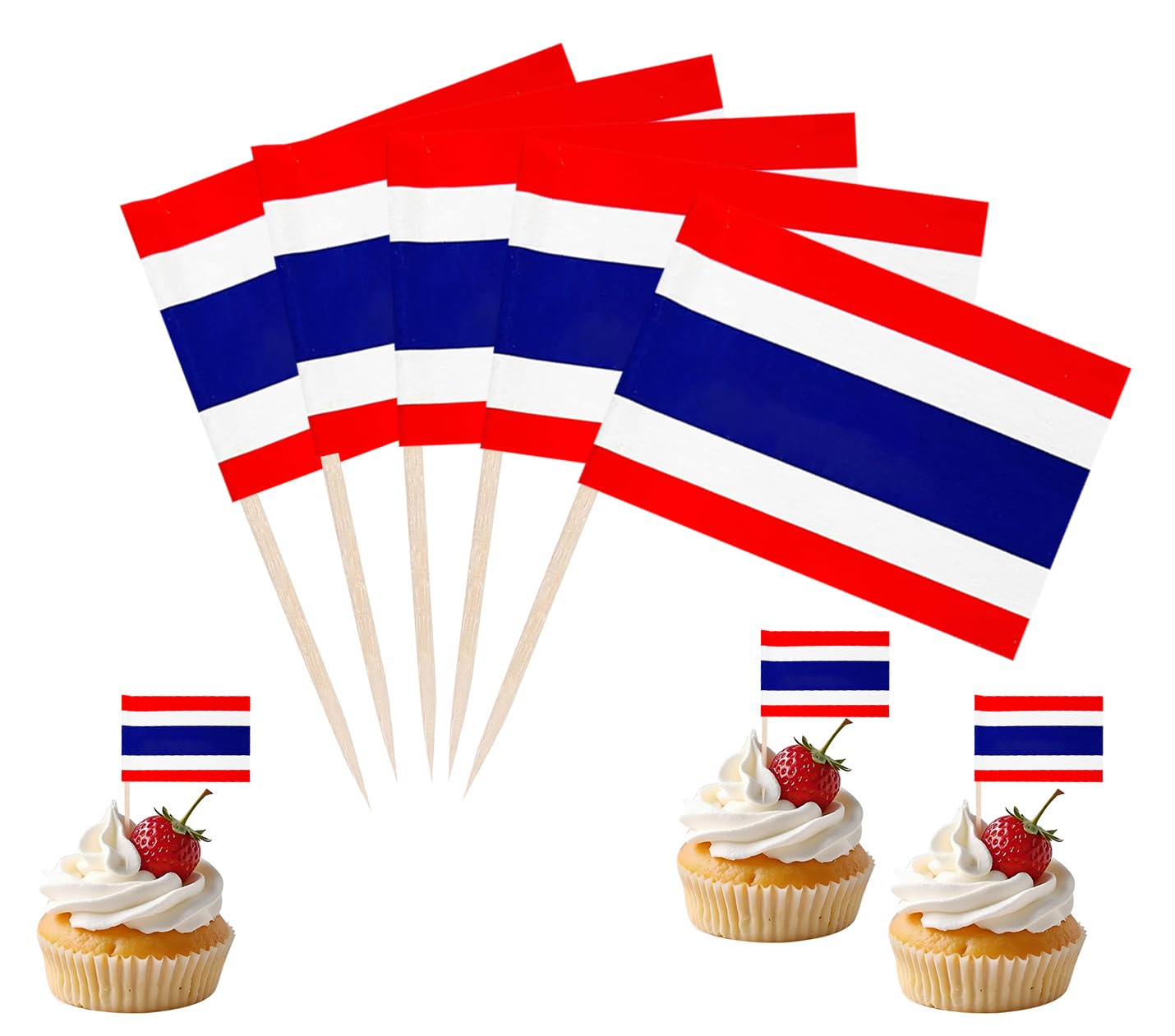 JBSJBS Thailand Flag Thailand Cupcake Topper Flags Banner Mini Small Thai Toothpick Stick Flags Cake Party Festival Theme Decorations(100Pcs) โ image 1