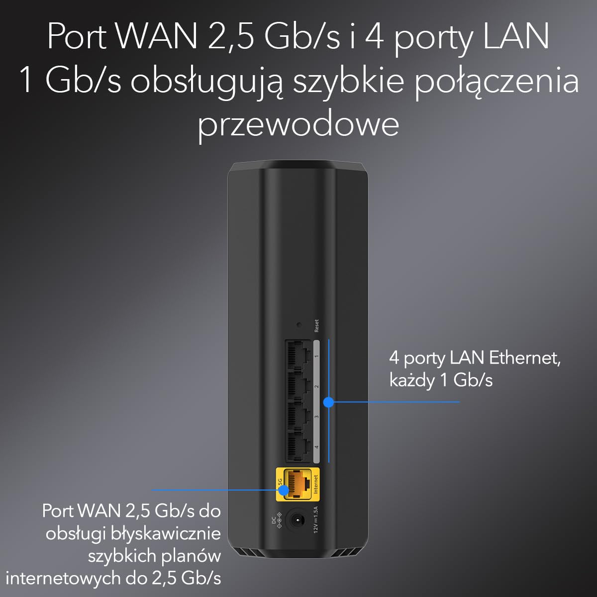 NETGEAR Nighthawk Dwuzakresowy router WiFi 7 (RS100) — funkcje zabezpieczeń, szybkość bezprzewodowa BE3600 (do 3.6 Gb/s) — do 135 m2, 50 urządzeń — port internetowy 2.5 Gb/s.