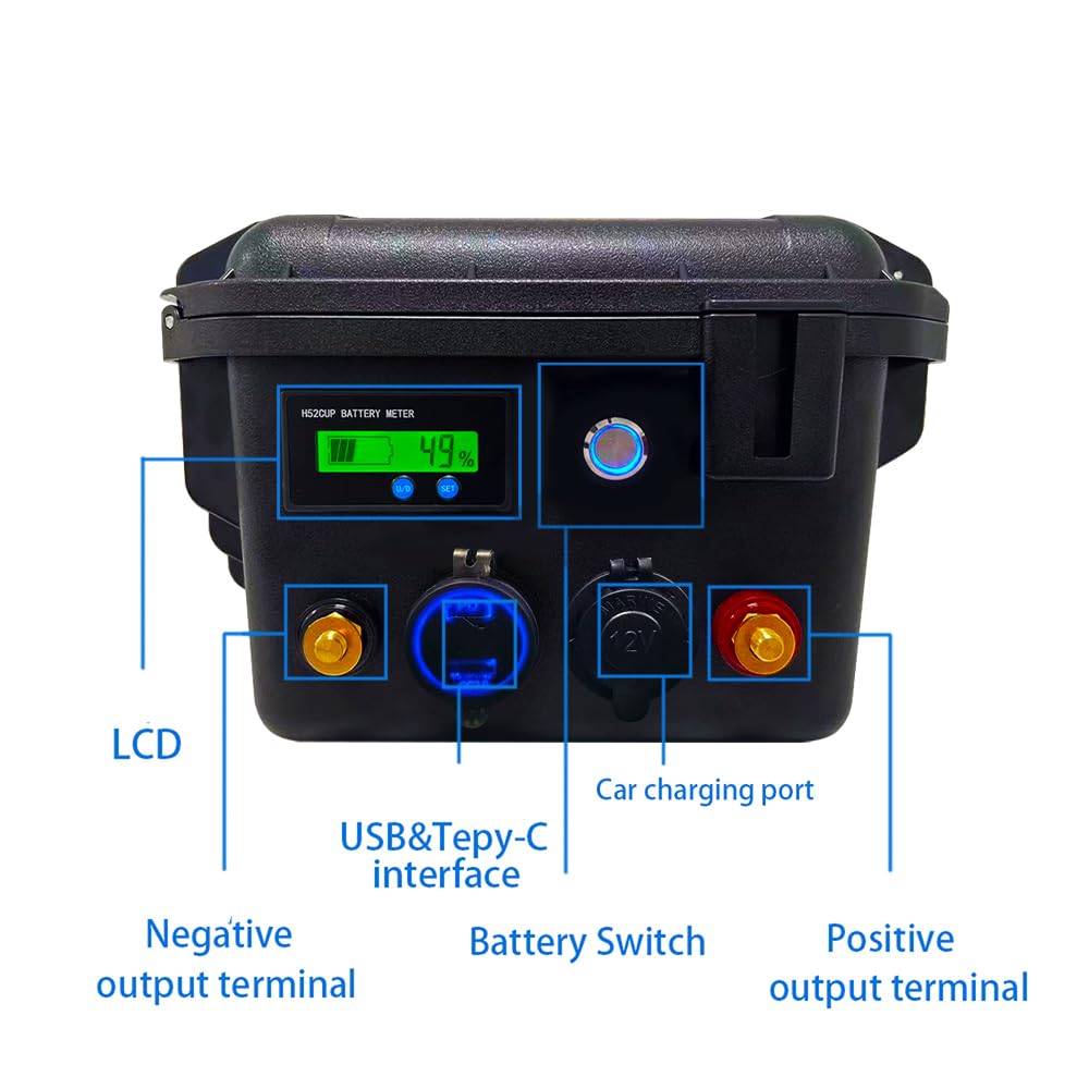 LiFePO4 12V 100Ah, Marine Batterie Lithium avec Bluetooth et Chargeur BMS 100A Intégré 6000+ Cycles Pour Bateau, Camping Car, Pêche à la Ligne, Moteur de Traîne