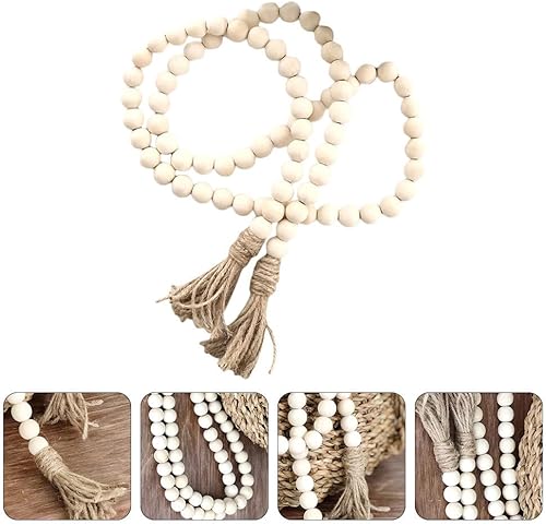Miniatura 5 de IMIKEYA Guirnalda de cuentas de madera guirnalda de cuentas de madera de granja de 57 pulgadas para bandeja escalonada, cuentas de granja, guirnalda