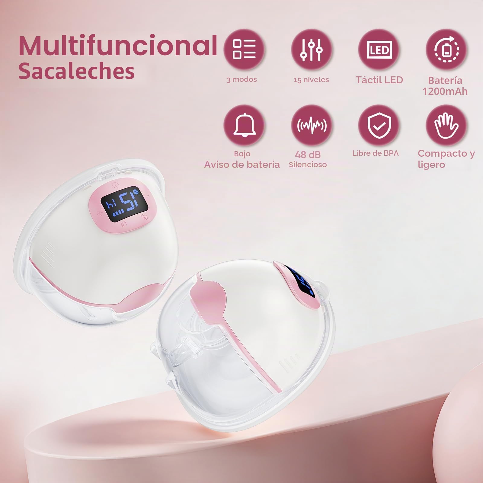 Extractor de leche eléctrico manos libres, 2 extractores de leche de 180 ml de gran capacidad, 3 modos y 15 niveles, extractor de leche portátil con pantalla LED, función de memoria y apagado