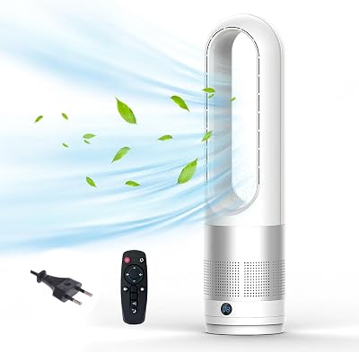 18” Ventilador de Torre Sin Aspas, 8 Velocidades, Rotación de 80°, Temporizador 1-8h, Ultrasilencioso con Mando a Distancia, Ahorro de Energía, Climatizador Portátil para Dormitorio Salón (Plata)