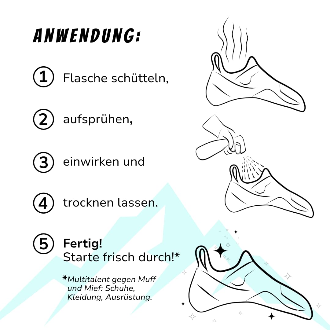 Biologisches Schuhdeo & Schuhspray gegen Käsefüße/Schweißfüße 250 ml Konzentrat – biologischer Geruchsentferner gegen stinkende Schuhe – für Kletterschuhe, Boulderschuhe und mehr | Rock Fresh | Biologisch & probiotisch – Schuhreinigung und Schuhdeo in ein