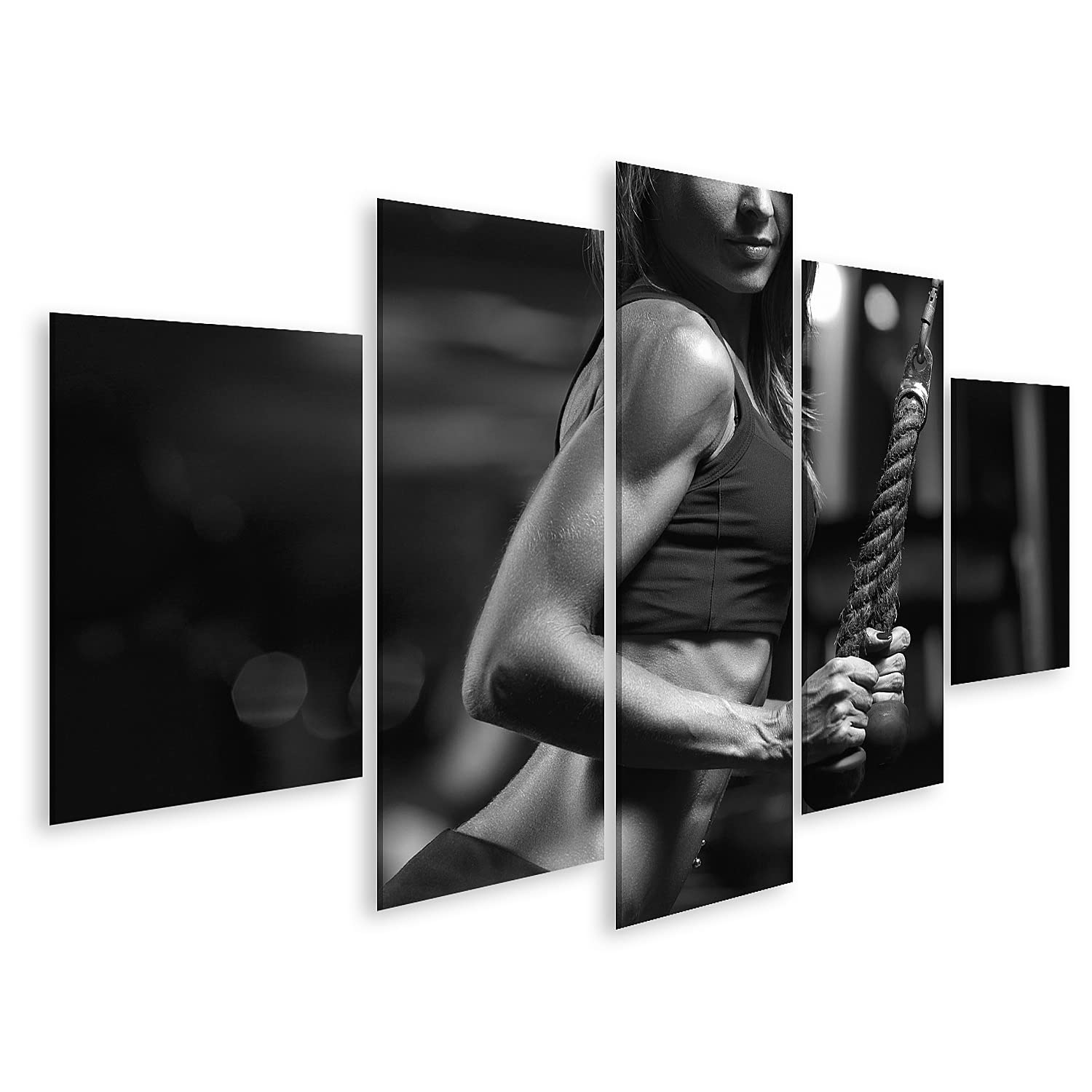 islandburner Quadro Moderno Donna di Fitness Foto in Bianco e Nero in Palestra Giovane Donna Facendo Esercizi di Fitness in Palestra. Stampa su Tela - Quadri Moderni HGP-MFP