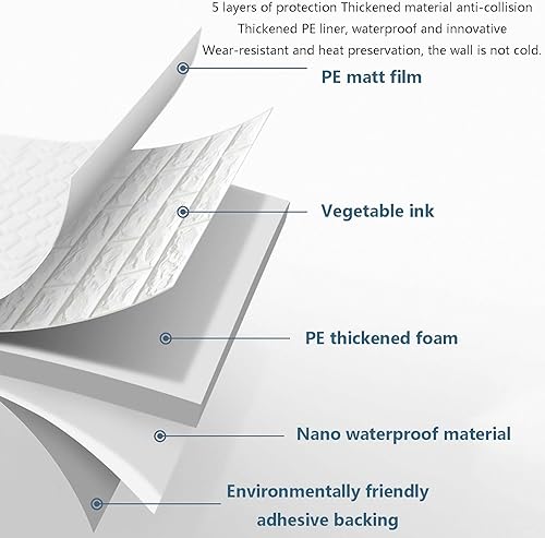 Miniatura 5 de HAILM Paneles de pared 3D autoadhesivos impermeables de 53.8 pies cuadrados, para despegar y pegar, ancho de 19.7 in de largo, 32.8 ft, papel tapiz
