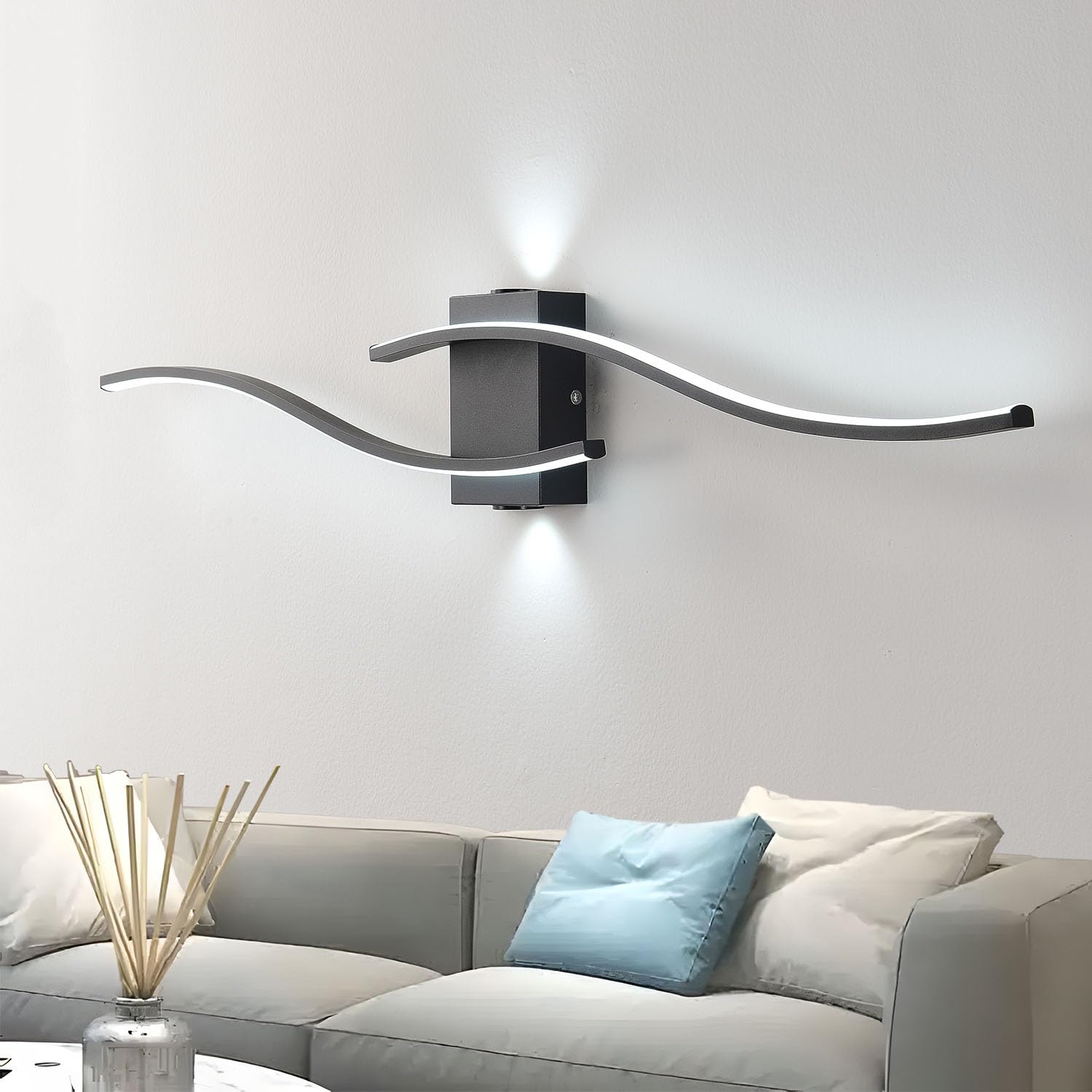 J.SUNUN Modern LED Wall Lights Indoor, 35W 3000LM Aluminum Minimalist 6000K Cool White LED Long Wall Sconce Light Wall Lighting Fixtures Black Up Down Suitable for Living Rooms Bedrooms Aisles 100CM
