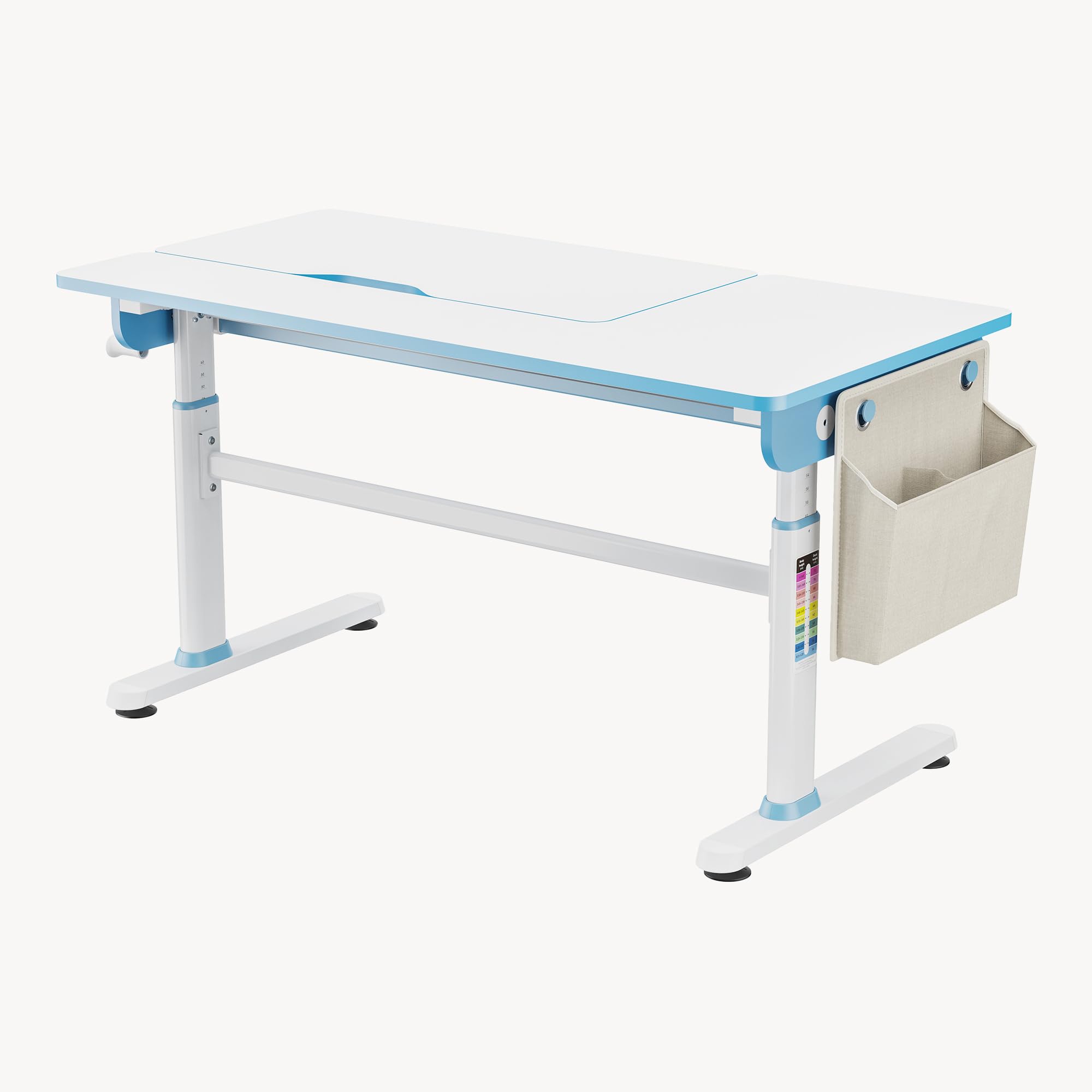 [en.casa] Scrivania Regolabile in Altezza 54–76 cm per Cameretta con Piano 120 x 60 cm Inclinabile e Cassetto Portaoggetti Tavolo Studio Disegno per Bambini Ganci Borsa Laterale - Azzurro/Bianco