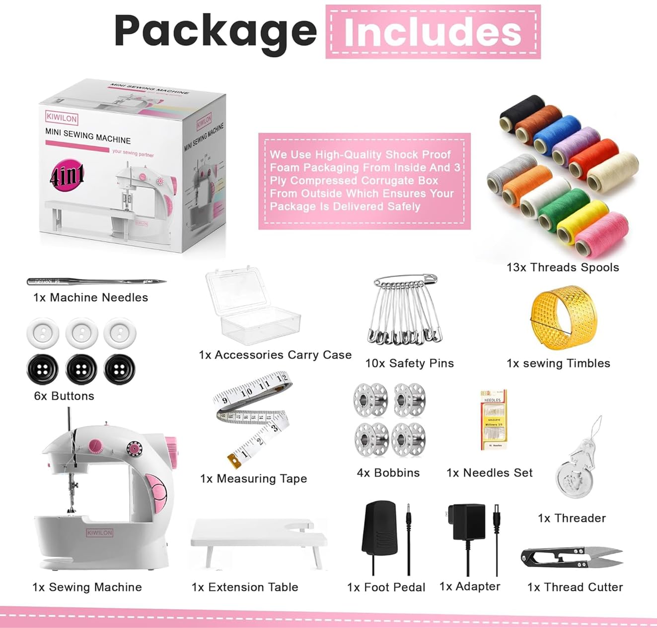 Electric Sewing Machine With Table Set, Mini Silai Machine For Home Tailoring, Stitching Machine With Foot Pedal, Adapter And Fully Loaded Sewing Kit — Amazon image 2