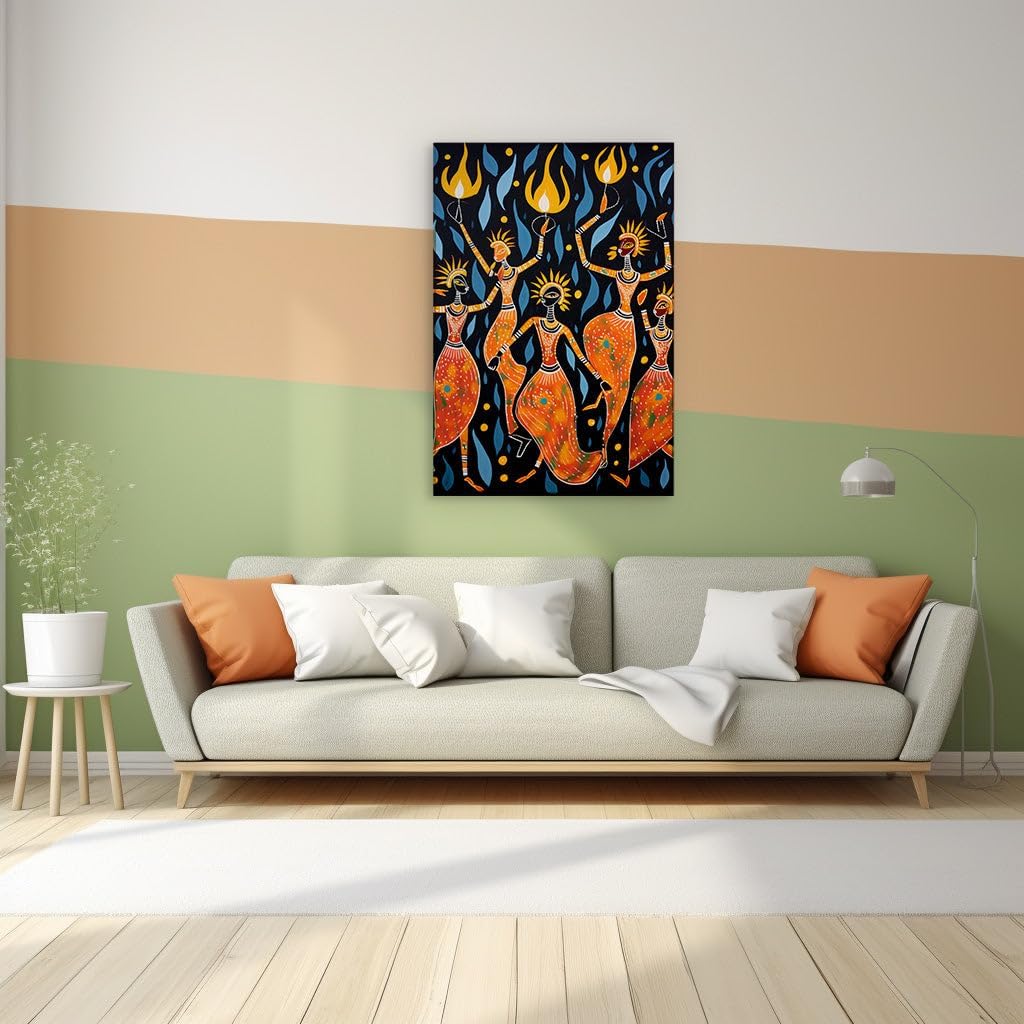Canvas for Living room. Fiery Elegance: A Vivid Dance of Tradition and Color, 27 x 18 inch Canvas Wall Art - Abstract Expressionist - Modern Home Decor - 69x46 cm (27x18 inch)