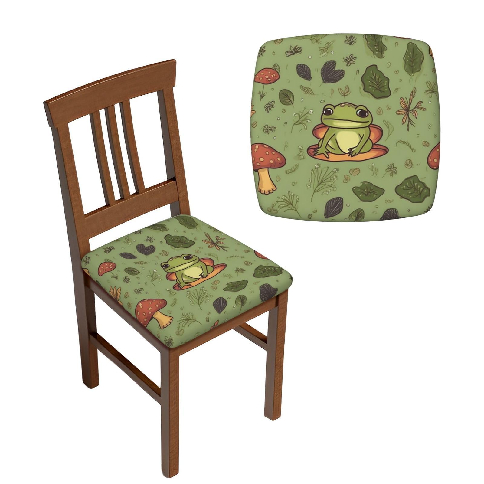 NONHAI 6PCS Dining Chair Seat Covers Set Frogs and Mushrooms Stretch Removable Chairs Covers Washable Seat Cushion Slipcovers Protector for Dining Room Kitchen Chairs