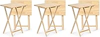 Vista 45 de PJ Wood Mesa rectangular plegable portátil para servir aperitivos, construcción de madera maciza con acabado natural (juego de 4 piezas)