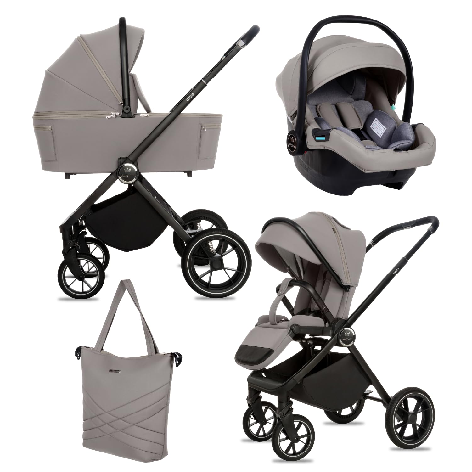 BabyLux Wielofunkcyjny Wózek Dziecięcy 3w1 GAVIA Lekki i Kompaktowy | Gondola, Spacerówka, Fotelik Samochodowy, Składana Aluminiowa Konstrukcja Stelaża, Regulowane oparcie, Akcesoria