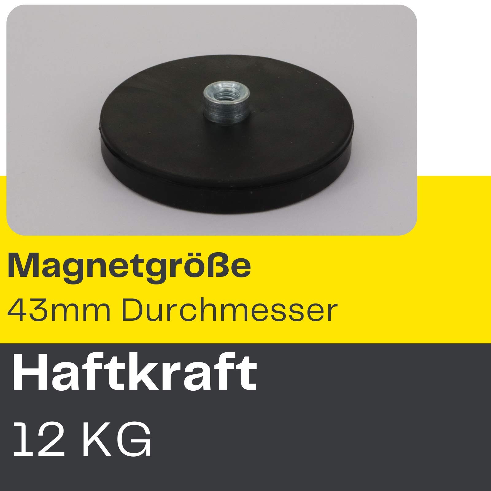 Lot De 6 Aimants Néodyme Caoutchoutés Ø43mm | Force 15kg, Filetage M4 | Pour Barres LED, Supports, Fixation Métal