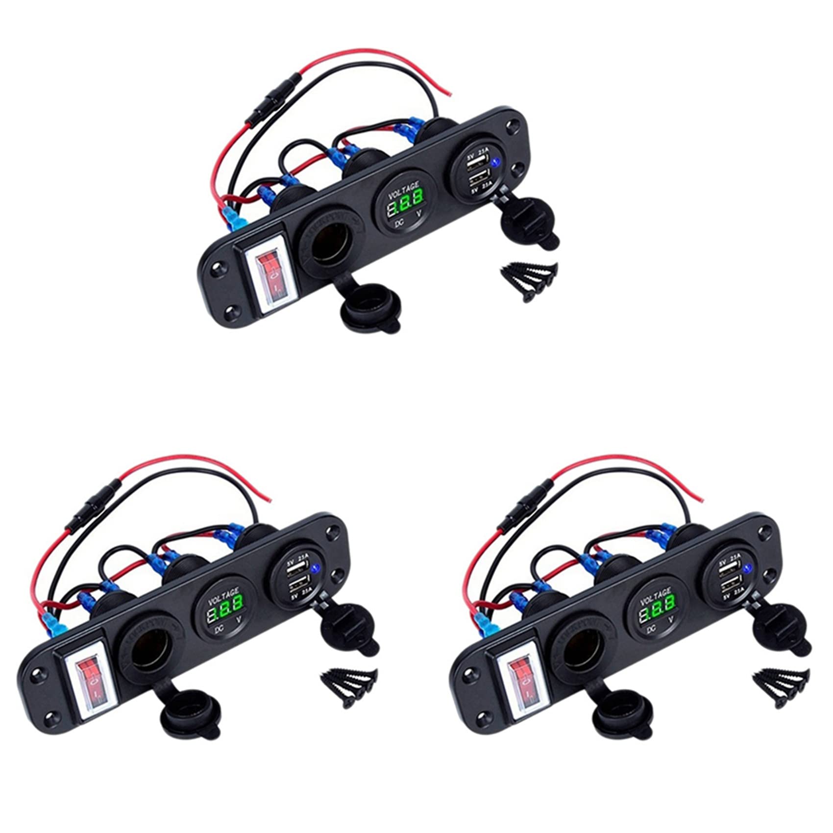 3 x 4 w 1 Dual QC3.0 ładowarka C-Igarette gniazdo zapalniczki woltomierz cyfrowy z przełącznikiem kołyskowym