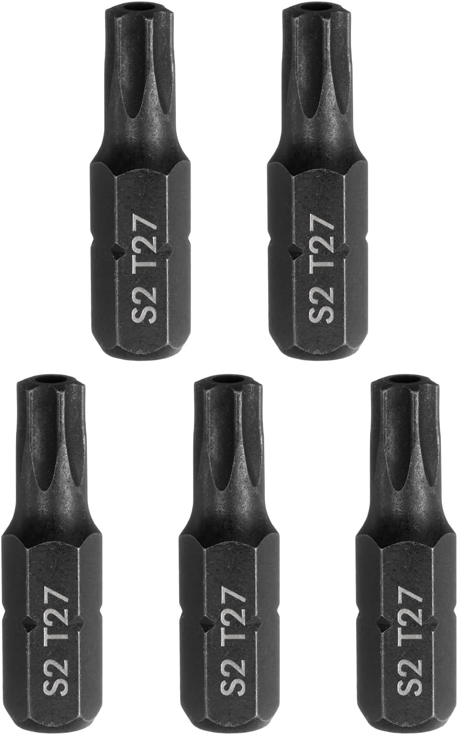 HARFINGTON 5pcs T27 Torx Screwdriver Bit 1/4" Hex Shank 25mm/1" Length S2 Steel Star 6 Point Head Hex Security Screw Driver Bits with Hole for Impact Electric Screw Driver Power Tools, Black