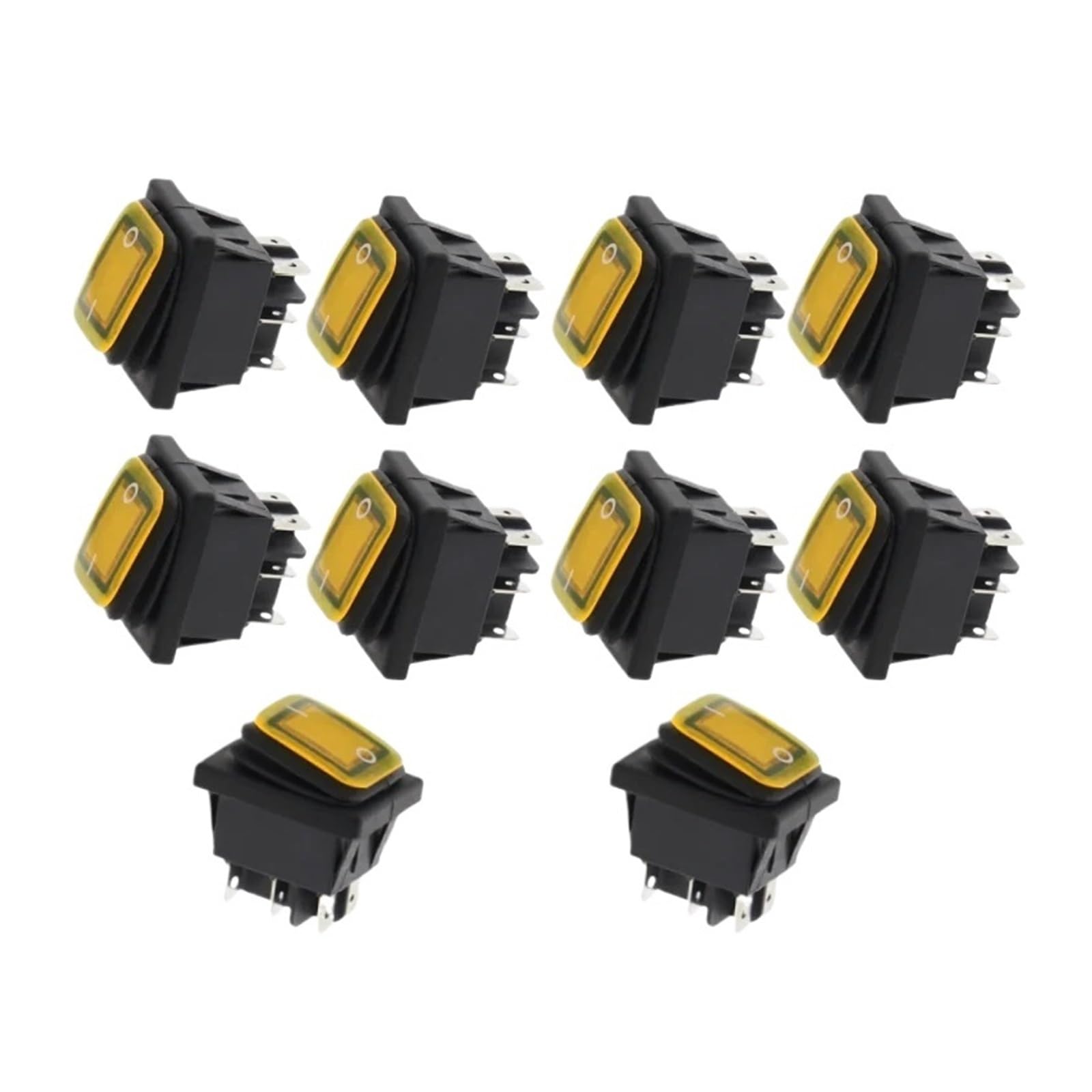 AUOQKQUT 10pcs 2D6P-yellow 30x22mm Rocker Switch Red LED 220V 16A 250VAC KCD4-201 DPST Switchs 6pin