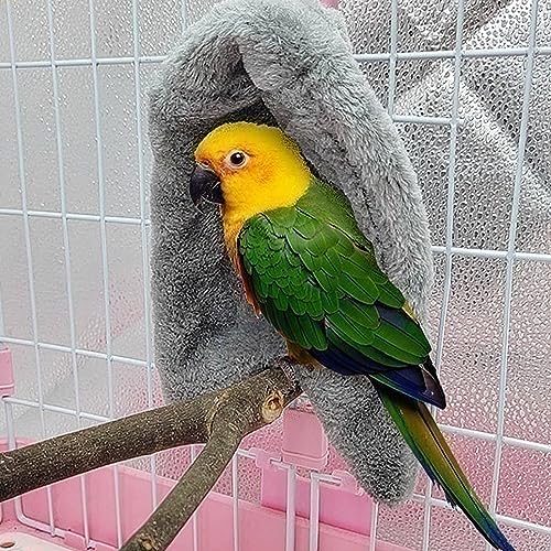 Image of Pssopp Bird Cage Blanket Cozy Snuggle Hut Cuddle Nest Hanging Toy for Parrots, Eclectus, Cockatoo, Conure, Lovebird - Gray Cotton Fleece Comfort Corner