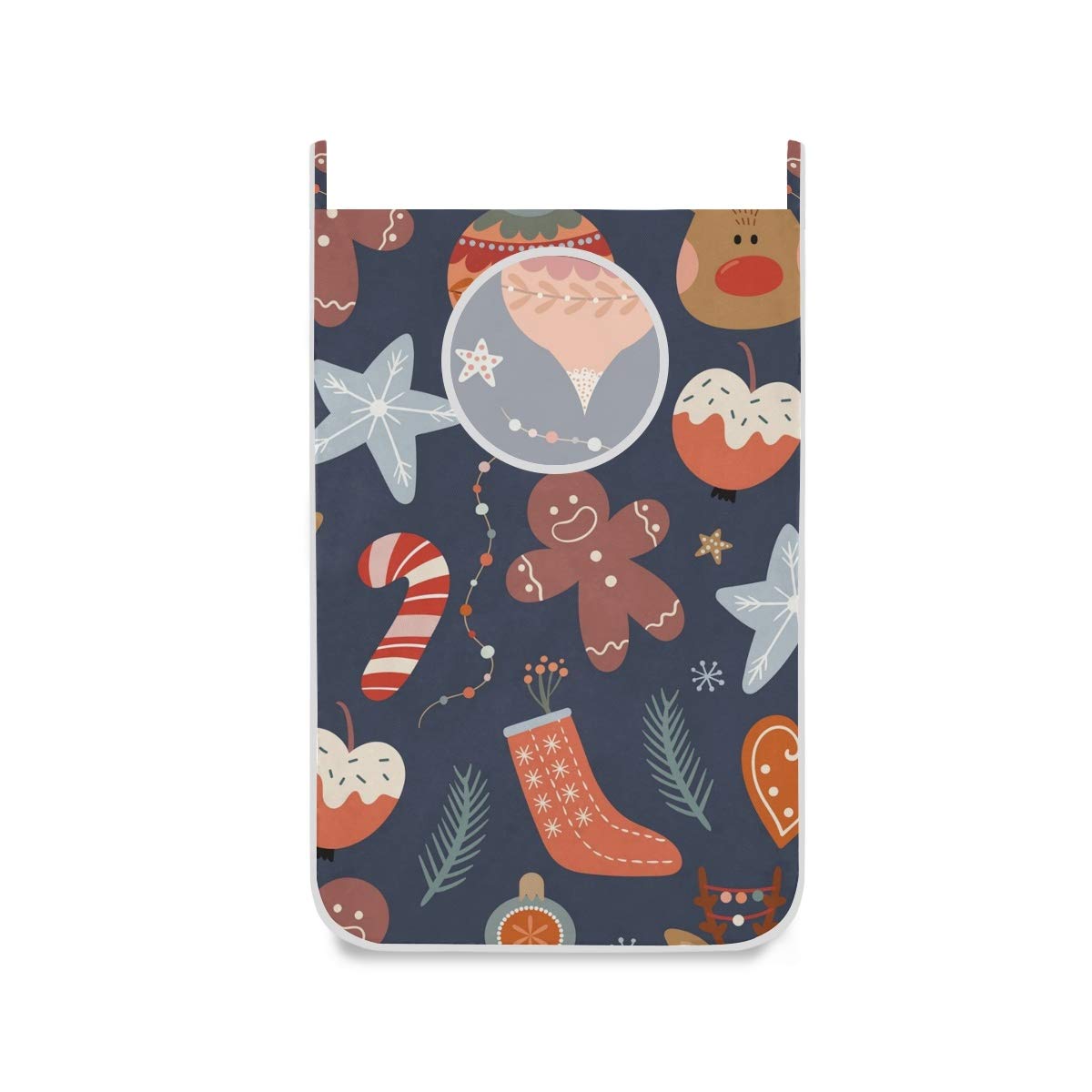 cesto portabiancheria da appendere alla porta, ideale come regalo per Natale, inverno, con renna e ganci in acciaio inox, confezione da 2