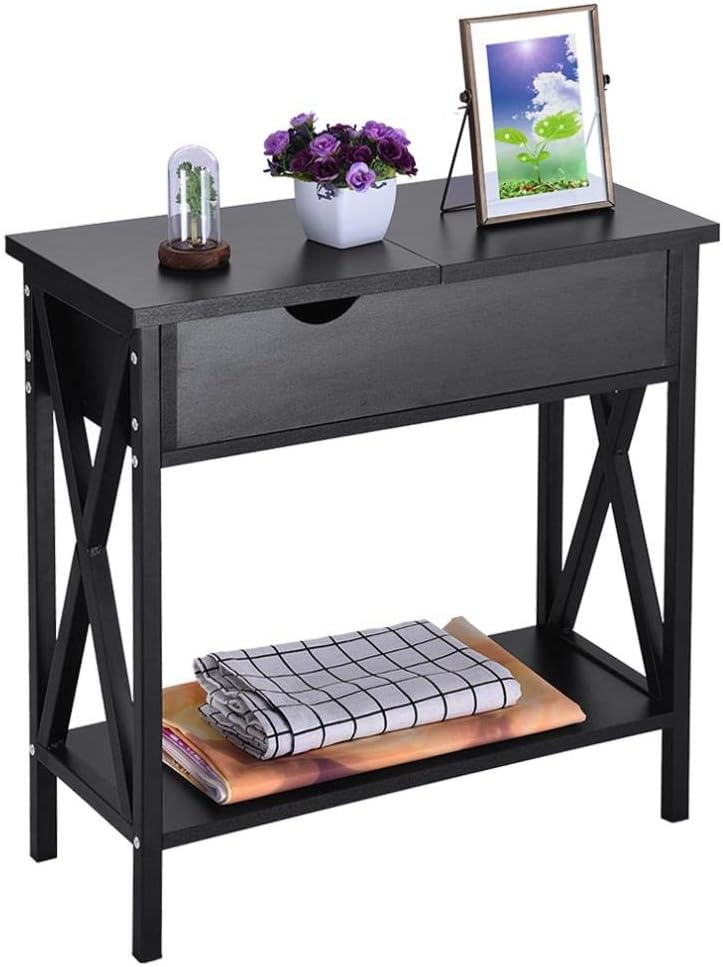 NBZTT End Table,Flip Top Side Table with Storage Shelf,Bedside Couch Console Accent