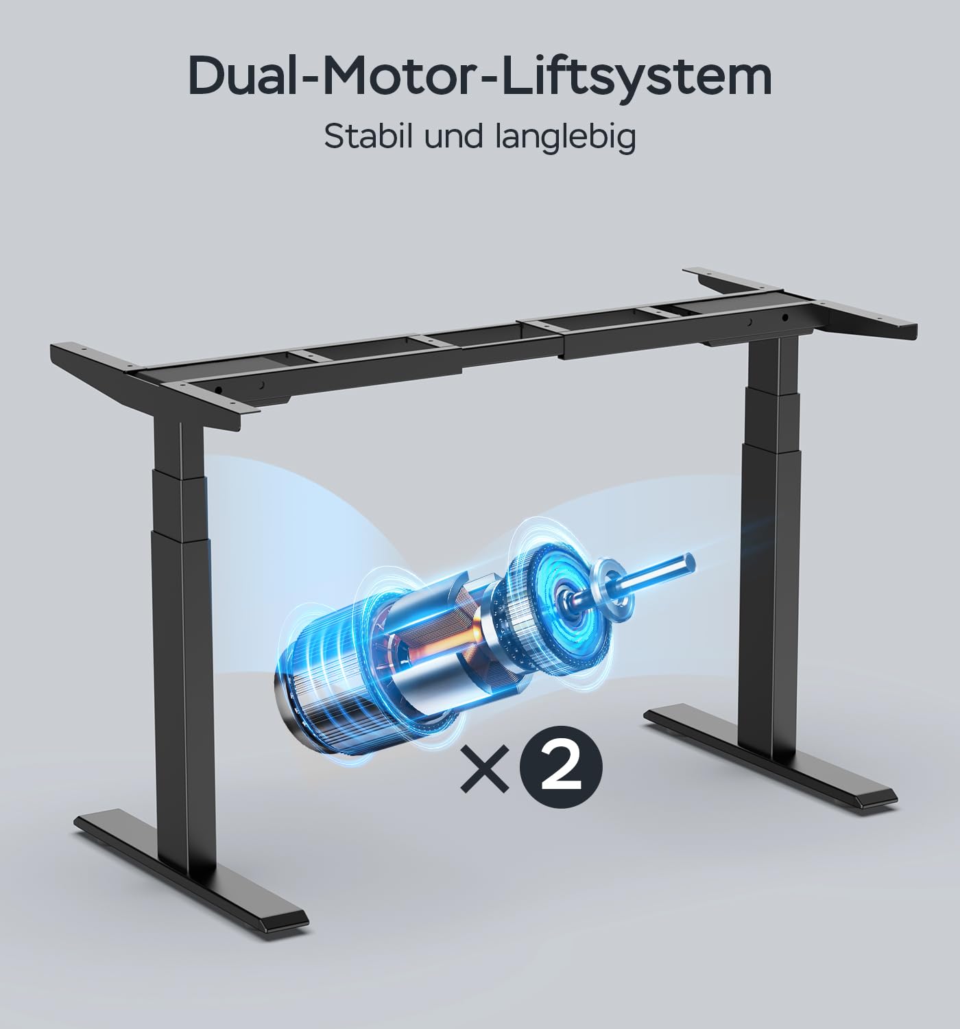 Höhenverstellbarer Schreibtisch Gestell mit 2 Motoren, Tischgestell Höhenverstellbar 3-Stufige Memory-Steuerung und Softstart/-Stop-Funktion, USB Typ-A/Typ-C (7BPRO), Schwarz