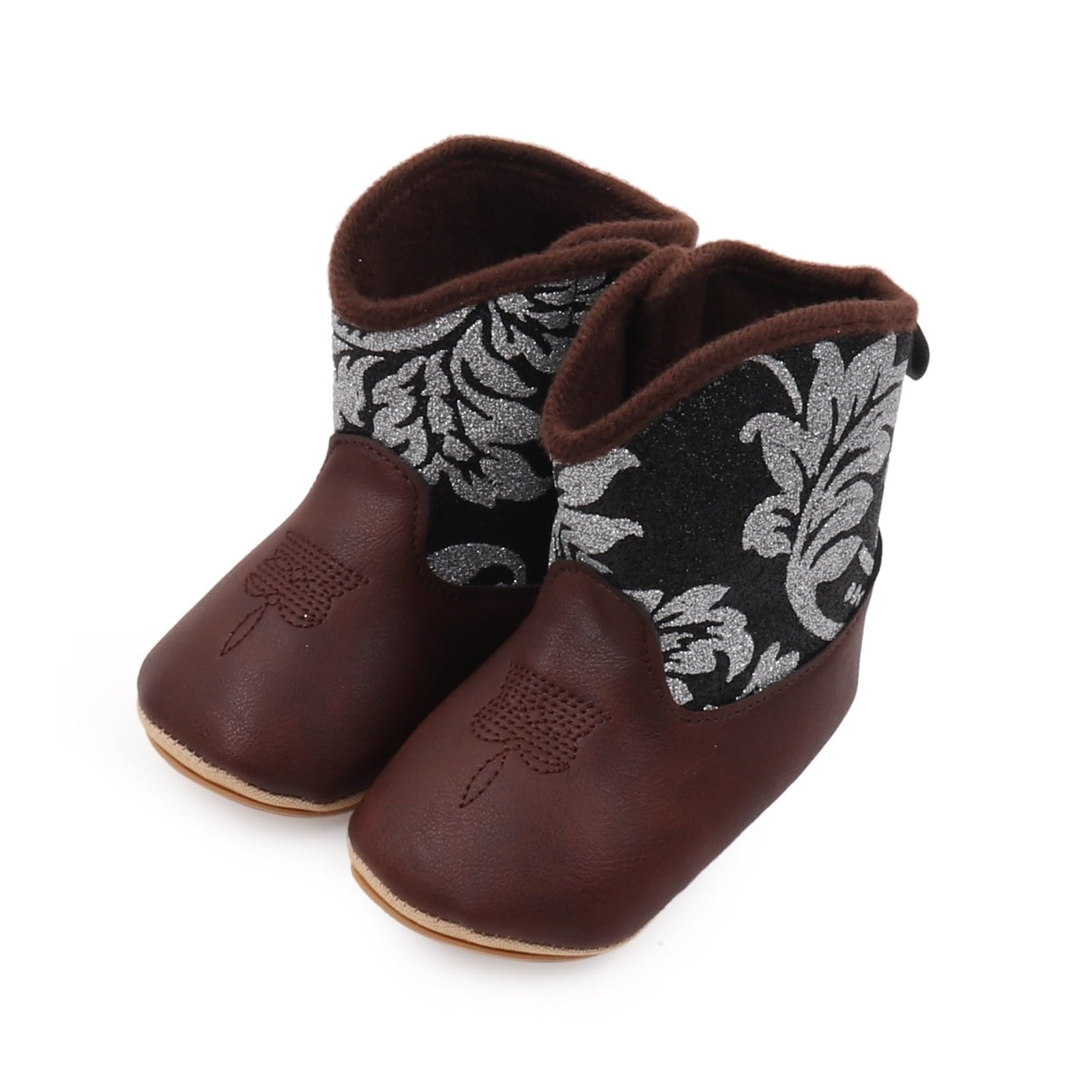 Toddler Baby Western Cowboy Boots Boys Girls Leather Ankle Boots Infant Anti-Slip High Top Booties Soft Sole Shoes (B, 6-12 Months)