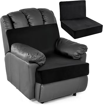 HOMBYS Foam Recliner Chair Cushions for Elderly, 4" Thick Chair Pads with Back Support for Office Chair, Non-Slip Supportive Seat Cushion with Lumbar Pillow Black, 13" Backrest