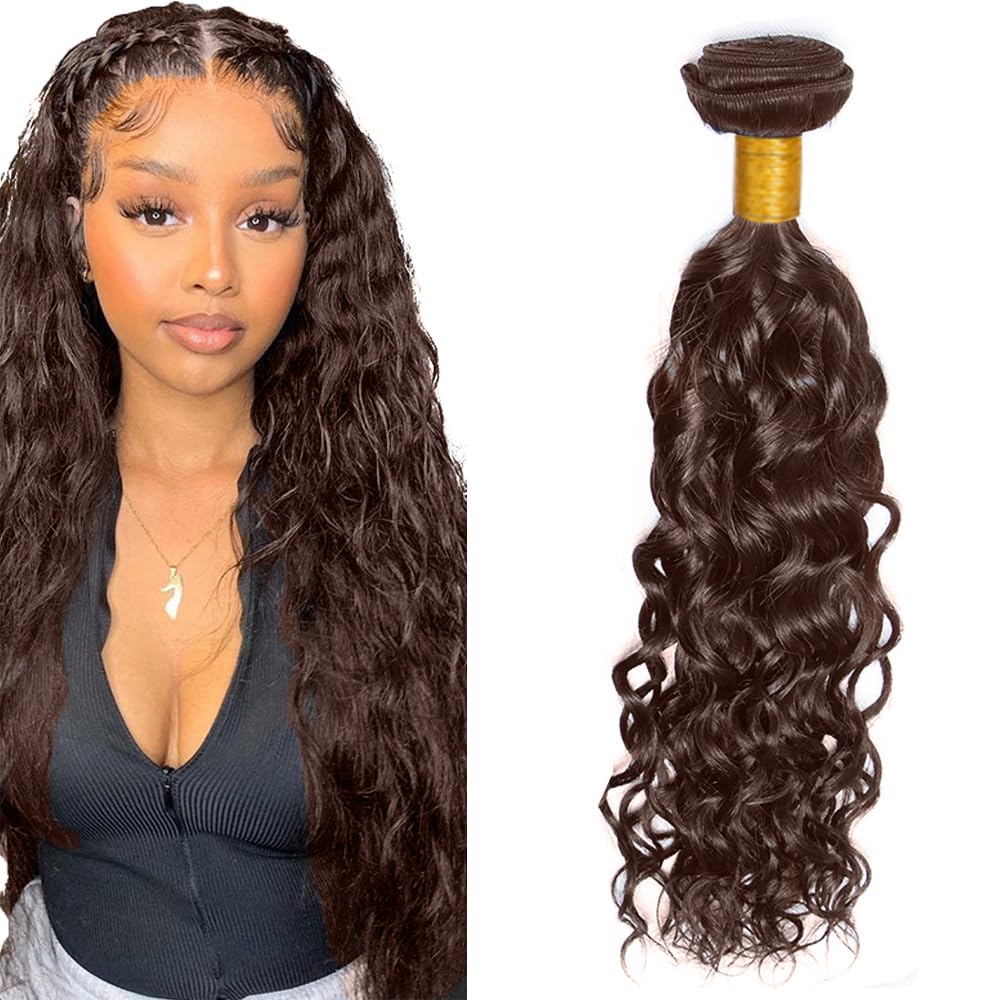 Lakaisa #4 Chocolate Brown Color Water Wave Human Hair Bundles 1 Bundles 100g High Grade Unprocessed Glueless Human Hair Extension For Woman 22 Inch