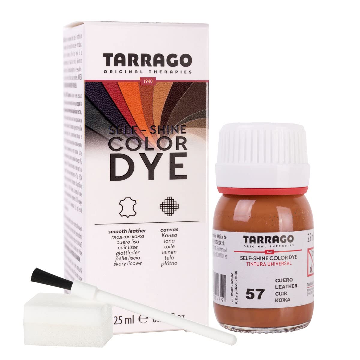 Tinte para Zapatos y Bolsos de Cuero y Textil con Esponja y Brocha | Cubre Rozaduras y Desgastes del Calzado | Gama de 90 colores — view 38