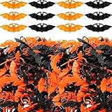 Zubebe 200 Pieces Halloween Plastic Bat Ring Plastic Spider Bat Fake Toy Rings for Halloween Decoration Party Favors Gifts Cupcake Toppers(Black, Orange)