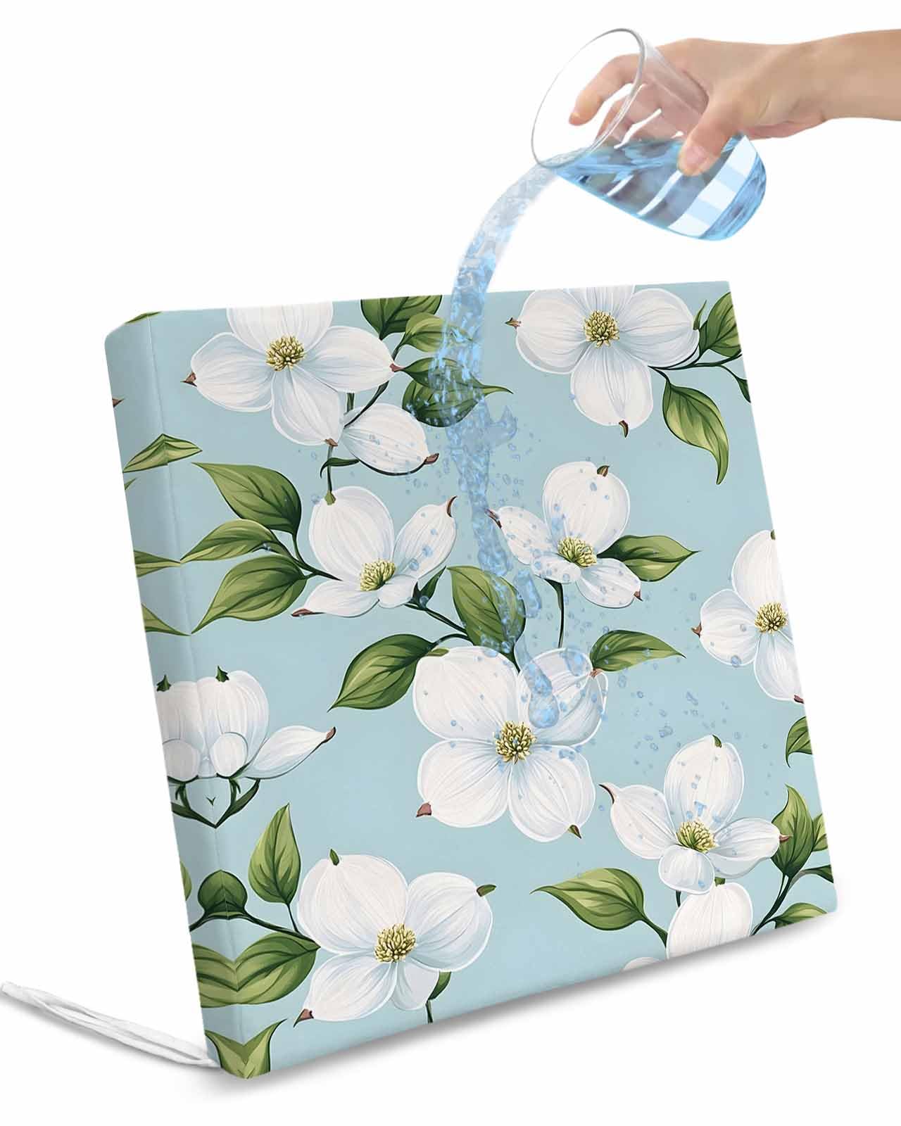 2 Pack Blooms White Floral Waterproof Cushion Covers with Ties, Outdoor Patio Chaise Lounge Chair Seat Cushion Slip Covers Replacement(Only Cover) Spring Floral Garden 20