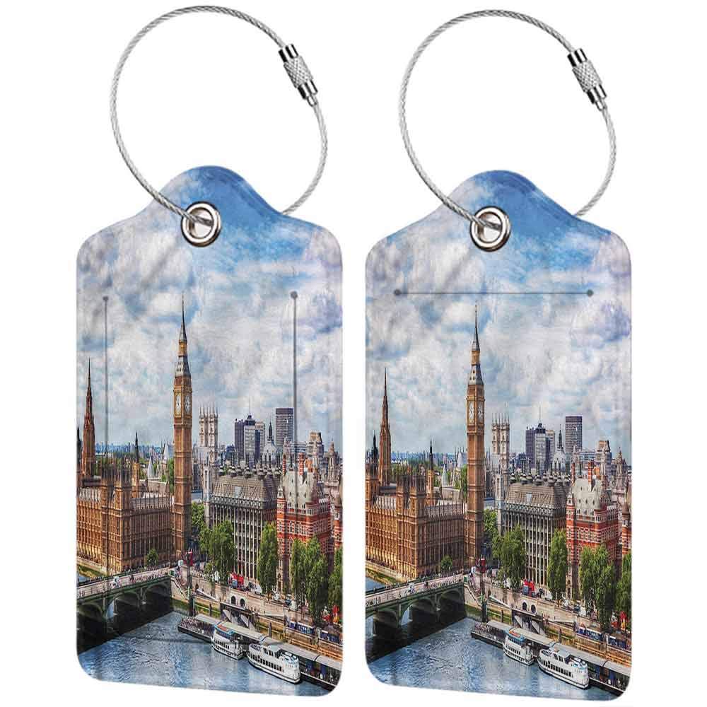 Baggage Travel Tag, Suitcase Tag Set, Bag Case Holder London Extensive  Cityscape Clouds (1,2 Pack)
