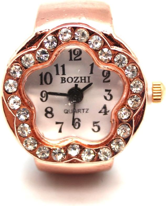 Quartz Copper Colored Watch Ring With Rhinestone Case Inlays