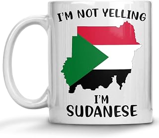 Funny Sudan Pride Coffee Mugs, I'm Not Yelling I'm Sudanese Mug, Gift Idea for Sudanese Men and Women Featuring the Country Map and Flag, Proud Patriot Souvenirs and Gifts