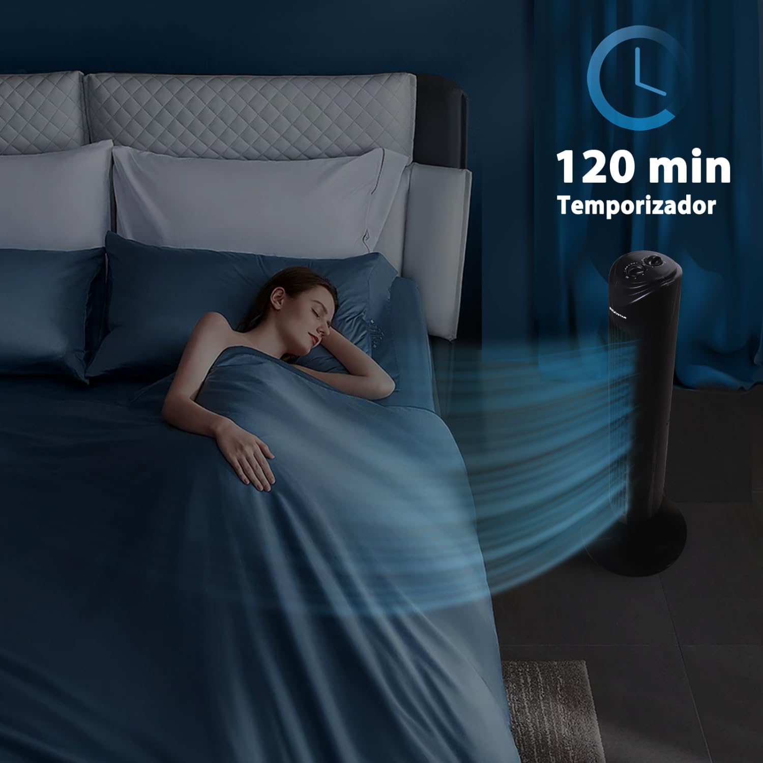 Aigostar Ventilador de Torre, Silencioso, 3 Velocidades, Oscilación de 70º, Temporizador 120 min, 81 cm de Alto, Diseño Compacto, Fácil Instalación, Ventilador de Pie Portátil 45W, Negro