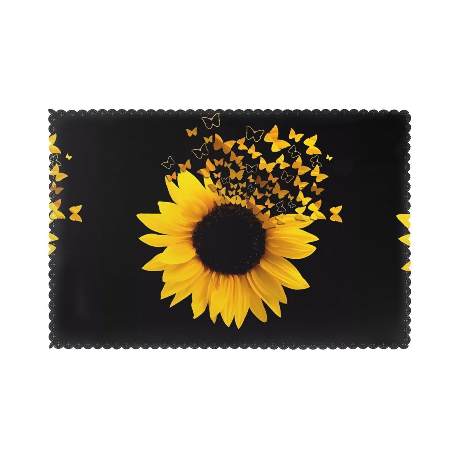 YYHWHJDE Sunflower Floral Butterflies Art Prints Placemats Set of 6 12x18in - Heavy-Duty Polyester Table Layers Built for Lasting Performance