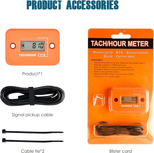 Miniatura 7 de Runleader Mini medidor digital de horas tacónico, acumulan horas TOT, pantalla RPM en tiempo real, operación de batería para cortacésped ZTR,
