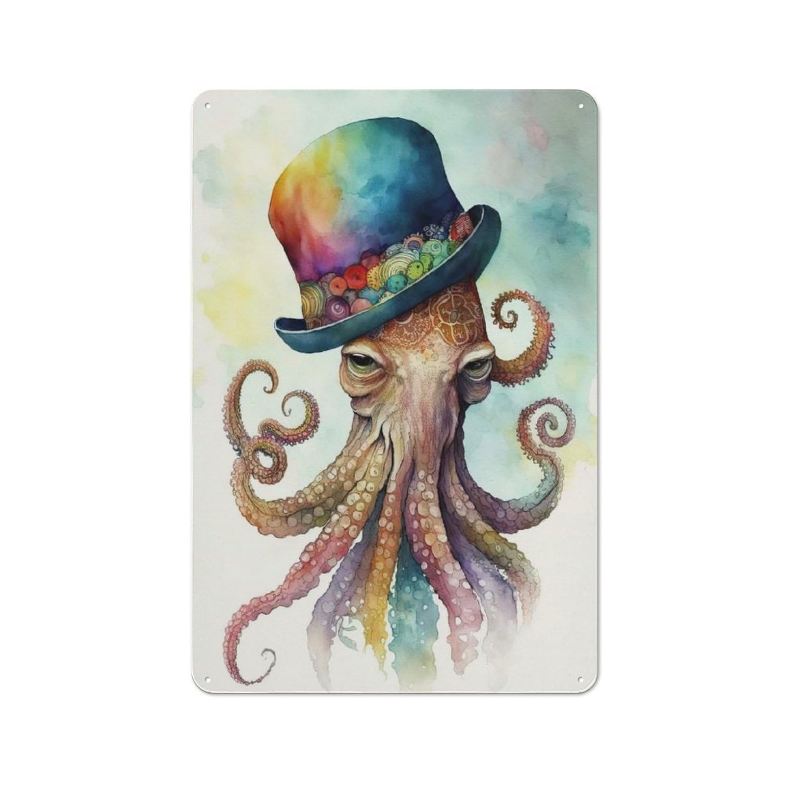 Junmoney Style-5 Octopus In Watercolor Retro Metal Wall Decor 30X20cm, Metal Sign For Pub, Home Bar, Shed Or Man Cave, For Relaxed Wall Styling
