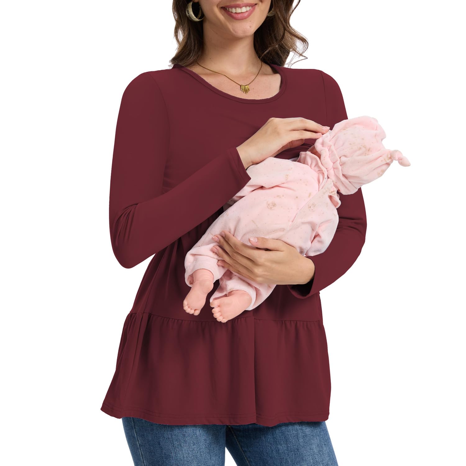 Bearsland Lot de 3 Haut d'allaitement pour Femme Manches Longues Col Rond Chemise d'allaitement