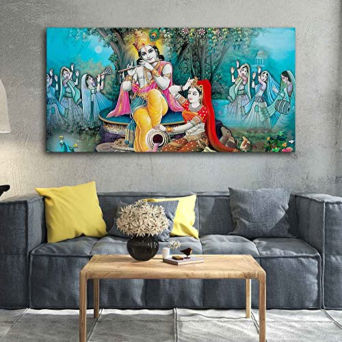 Image of VIBECRAFTS Canvas Paintings for Living Room Drawing Room Hindu Radha Krishna Canvas Wall Painting Fitted With Wooden Frame For Home | Office | Living Room | Gift (PTVCH 2494)