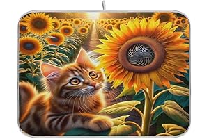 Cat Sunflower Sunrise Kitten Baby Bottle Drying Mat for Countertops